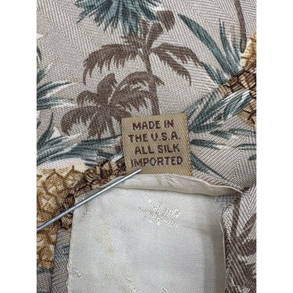 TOMMY BAHAMA Tie Men's 100% Silk Yellow Brown Green Pineapple Floral Palm Trees - Picture 7 of 10